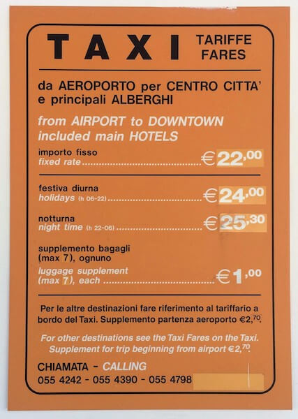 フィレンツェのタクシー料金
